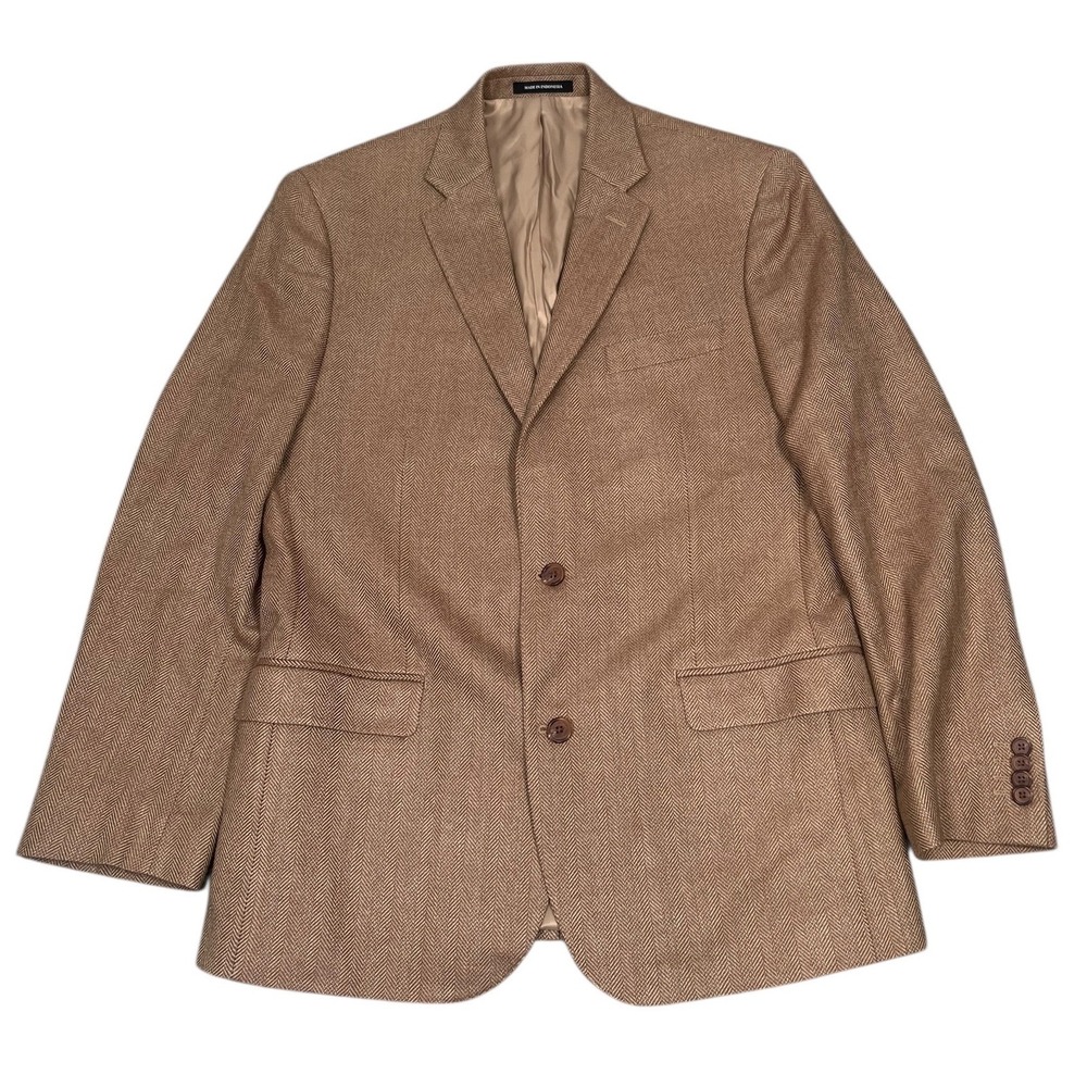 Lauren Ralph Lauren Blazer Men 42R Brown Herringbone Silk Wool Slim Blazer